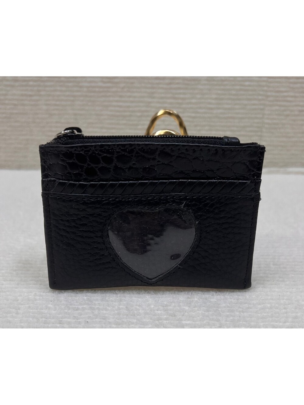 Brighton Black Leather Coin Purse Card Case Heart ID Window